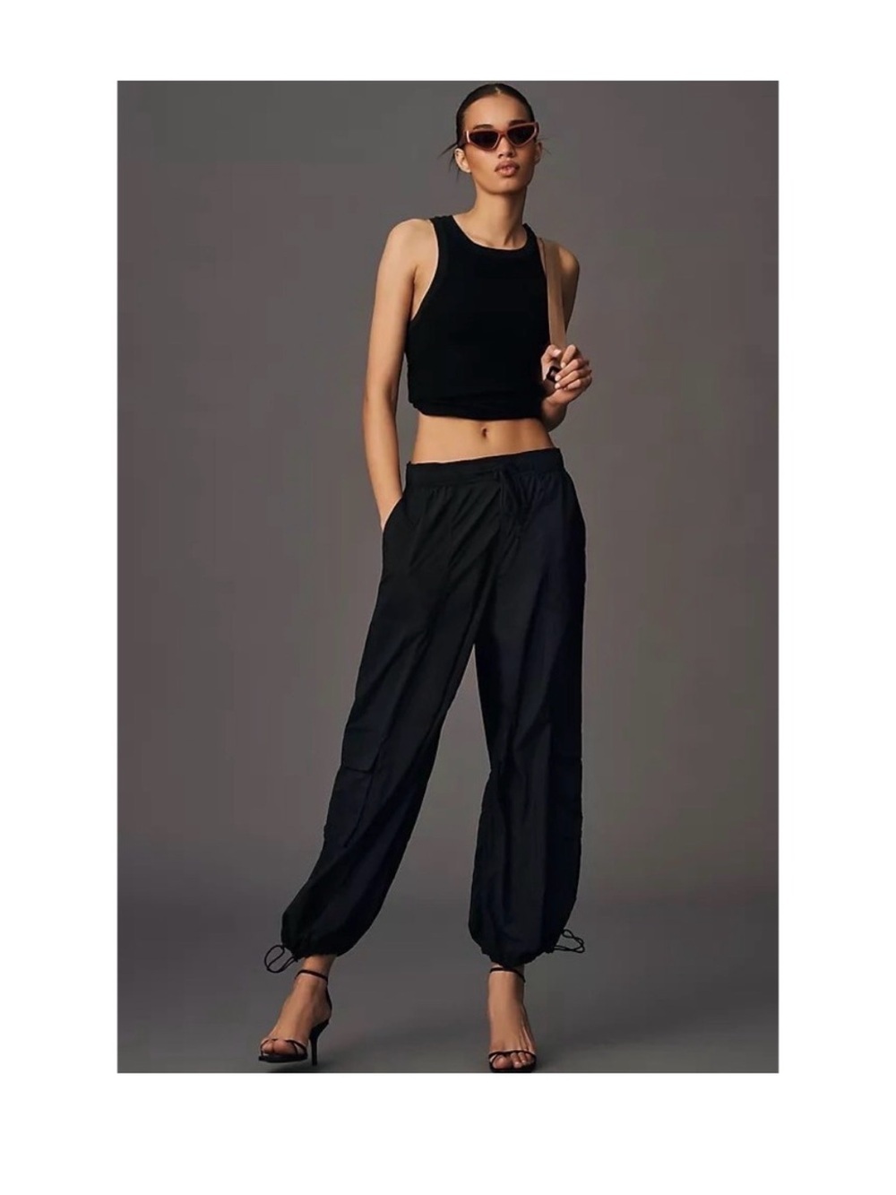 Daily Practice Anthropologie Black Base Jump Parachute Cargo Pants Nylon Large